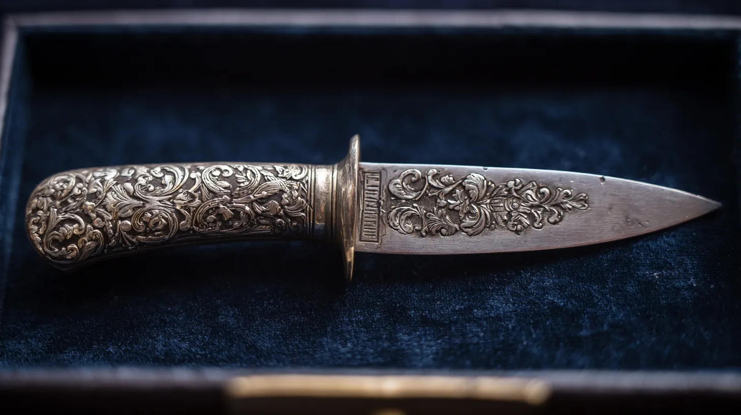 Gros plan sur le poinçon gravé d'un couteau ancien en acier forgé