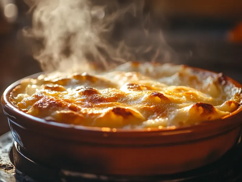 Recette en vidéo gratin savoureux de pommes de terre au duo de from...